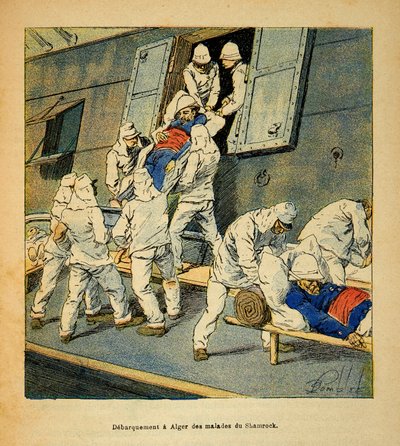 La Guerra en Madagascar-Historia Anecdótica de las Expediciones Francesas de 1885-1895: Desembarco en Argel en 1895 de las tropas enfermas del barco hospital el Shamrock de Louis Charles Bombled