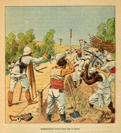 La guerra en Madagascar: Construcción de una carretera en Madagascar por el Genio en 1895 de Louis Charles Bombled