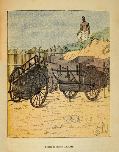 Anecdotario de la Guerra en Madagascar: Convoy de coches Lefebvre utilizados para el suministro de tropas de Louis Charles Bombled