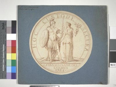 Diseño de medalla, Guerra y Paz: HOC CUSTODE SECURA de Louis Claude (attr. to) Vassé