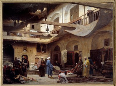El bazar de alfombras en el Khan-Khabil en El Cairo en 1866 de Louis Claude Mouchot