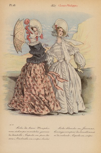 Moda francesa: 1837, Louis-Philippe (litografía en color) de Louis Colas