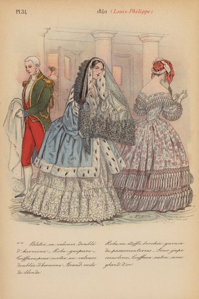 Moda francesa: 1840, Louis-Philippe (litografía en color) de Louis Colas