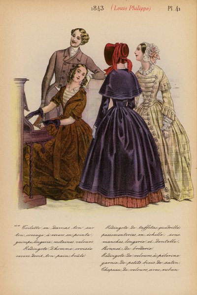 Moda francesa: 1843, Louis-Philippe (litografía en color) de Louis Colas