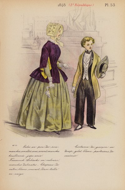 La moda francesa: 1848, 2e Republique (litografía en color) de Louis Colas
