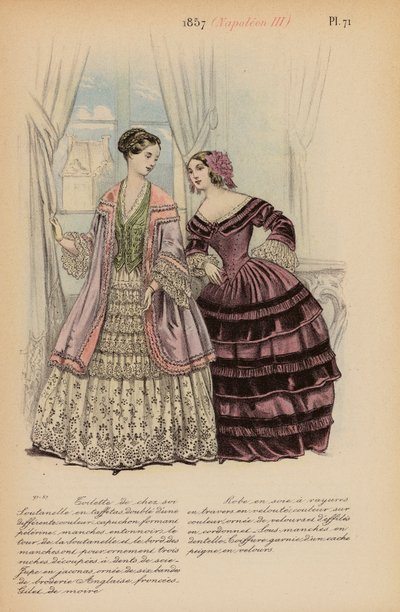 Moda francesa: 1857, Napoleón III (litografía en color) de Louis Colas