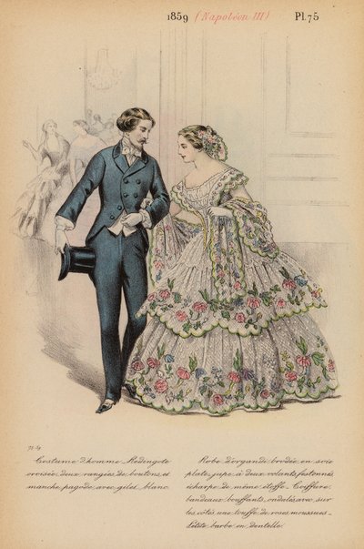 Moda francesa: 1859, Napoleón III (litografía en color) de Louis Colas