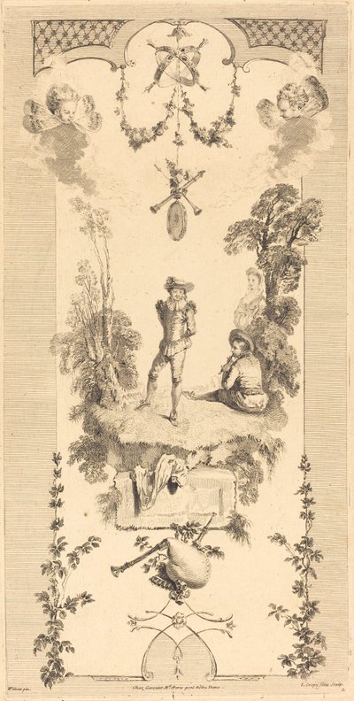Pastor Bailando al Son de una Flauta de Louis Crépy after Antoine Watteau