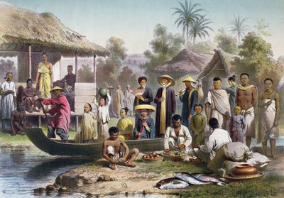 Traje anamita, camboyano y siamés, redibujado por Janet Lange y grabado por Eugene Ciceri, c.1870 de Louis Delaporte
