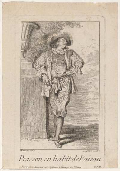 Pez vestido de campesino de Louis Deplaces after Antoine Watteau
