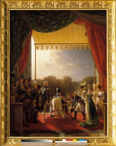 Luis XVIII, rodeado de miembros de la familia real, asistió al balcón de las Tullerías, al regreso del ejército de España, el 2 de diciembre de Louis Ducis