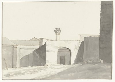 La historia antigua y los edificios en el puerto de Brindisi
Una vista lejana de la Columna de la Antigüedad [en el puerto de Brindisi].
Viaje a Italia, Sicilia y Malta - 1778 (título de la serie) de Louis Ducros