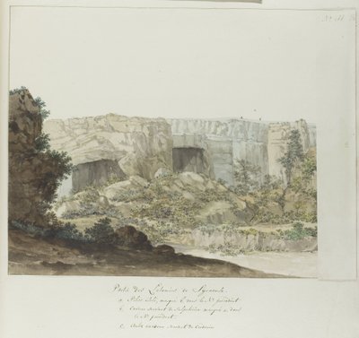 Parte de las cuevas de Latomies, cerca de Siracusa
Partie des Latomies de Syracuse (título en el objeto)
Voyage en Italie, en Sicile et à Malte - 1778 (título de la serie) de Louis Ducros