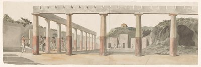 Vista de las barracas romanas y la columnata de Pompeya
Vue des Casernes Romaines & de la Colonnade de Pompeja (título en el objeto)
Voyage en Italie, en Sicile et à Malte - 1778 (título de la serie) de Louis Ducros
