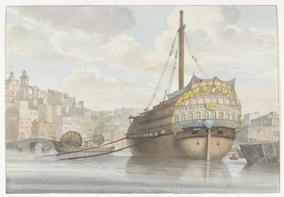 Vista de la playa con una vista panorámica de la ciudad
Vista del fondo del Port des Galères en Malthe, tomada desde el astillero (título en el objeto)
Voyage en Italie, en Sicile et à Malte - 1778 (título de la serie) de Louis Ducros