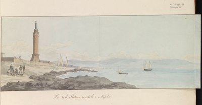 Vista del faro cerca del muelle en Nápoles
Vue de la Lanterne du Mole à Naples (título en el objeto)
Voyage en Italie, en Sicile et à Malte - 1778 (título de la serie) de Louis Ducros
