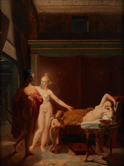París y Helena Venus y Amor escoltan a París a la cámara de Helena, 1800 de Louis Ducros