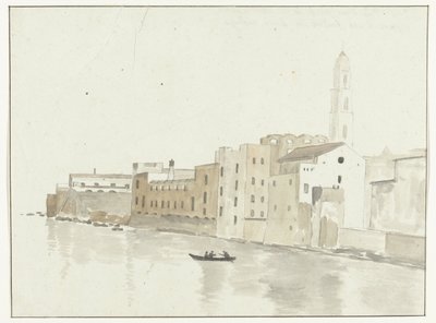 La vista de la ciudad de Bari tras un paseo por la hierba
Vista de un punto de la ciudad de Bari, tomada desde una ventana de nuestra posada (título en el objeto)
Viaje a Italia, Sicilia y Malta - 1778 (título de la serie) de Louis Ducros