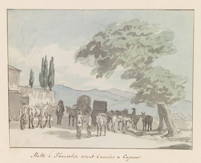 Parada en Francolisi voor aankomst in Capua
Parada en Francolisi antes de llegar a Capua (título sobre el objeto)
Viaje a Italia, Sicilia y Malta - 1778 (título de la serie) de Louis Ducros