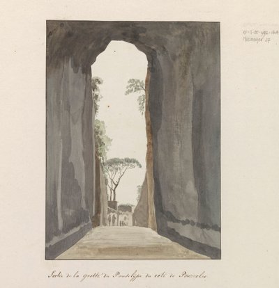 Entrada a la gruta Crypta Neapolitana (de la Grotta di Posillipo) en la costa de Pozzuoli
Salida de la cueva de Pausilype en el lado de Pozzuoli (título en el objeto)
Viaje a Italia, Sicilia y Malta - 1778 (título de la serie) de Louis Ducros