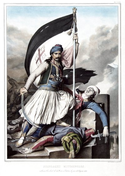 Nikolacki Nitropolos, portando el estandarte de la Cruz en la Fortaleza de Salona tomada del Imperio Otomano, Domingo de Pascua 1821. en 