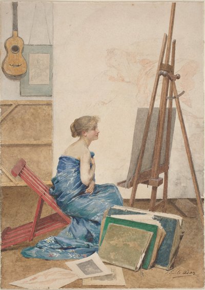 Estudio de un Pintor con un Modelo Envuelto en Seda Japonesa de Louis Emile Adan
