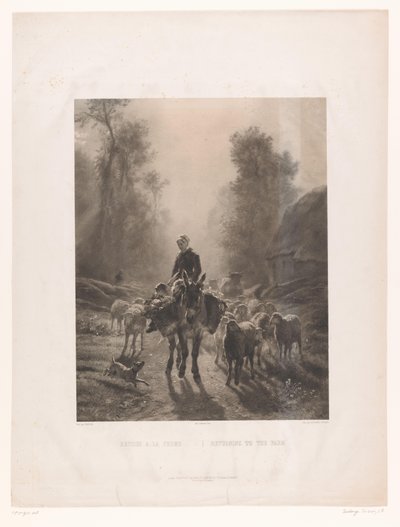 Agricultor con ganado regresa a la granja. Return a la ferme / Returning to the Farm (título sobre el objeto) de Louis Emmanuel Soulange Teissier