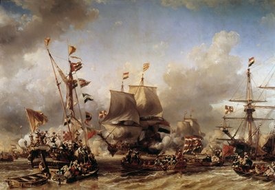 Guerra Anglo-Holandesa: Embarque del Almirante Holandés Michel Adrien Ruyter (1607-1676) y William de Witt para la Batalla de Texel de Louis Eugene Gabriel Isabey