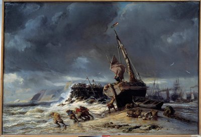 Marea baja, salida para la pesca Pintura de Louis Eugene Isabey (1803-1886) siglo XIX Le Havre, Museo de Bellas Artes de Louis Eugene Gabriel Isabey