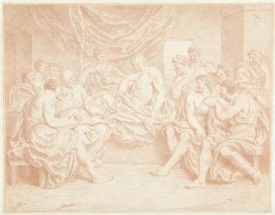Anciano en la cama rodeado de gente de Louis Fabritius Dubourg