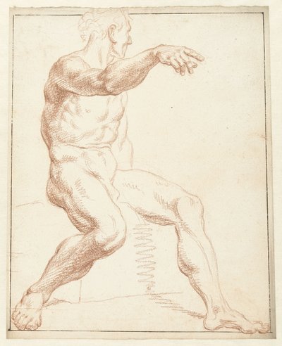 Estudio de un desnudo masculino sentado, señalando con el brazo derecho de Louis Fabritius Dubourg