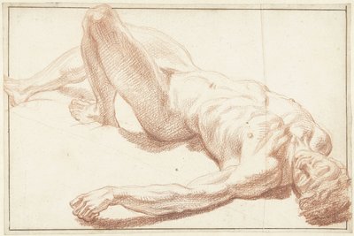 Estudio de desnudo masculino, tumbado de espaldas, con la pierna estirada de Louis Fabritius Dubourg