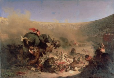 Los cristianos arrojados a las bestias por los romanos de Louis Felix Leullier