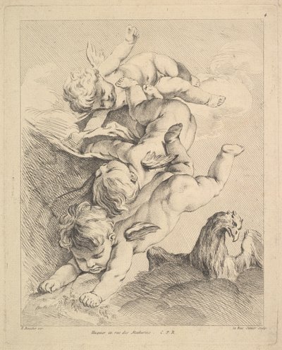 Tres cupidos haciendo una voltereta, un águila a la derecha de Louis Felix de la Rue