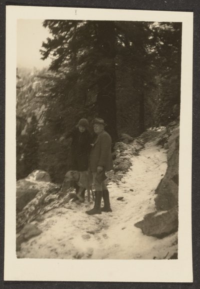 [Pareja con perro en la nieve] de Louis Fleckenstein