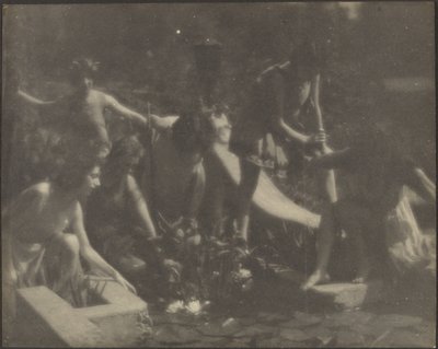 [Bailarinas posando al borde de un estanque] de Louis Fleckenstein