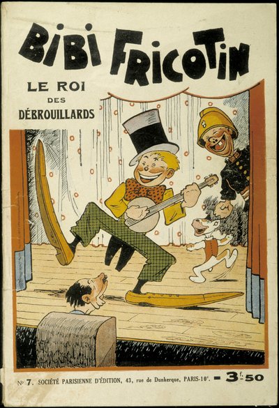 Bibi Fricotin, el rey de los estafadores (tocando el banjo en el escenario) - portada del N° 7. Por Louis Forton (1879-1934) de Louis Forton