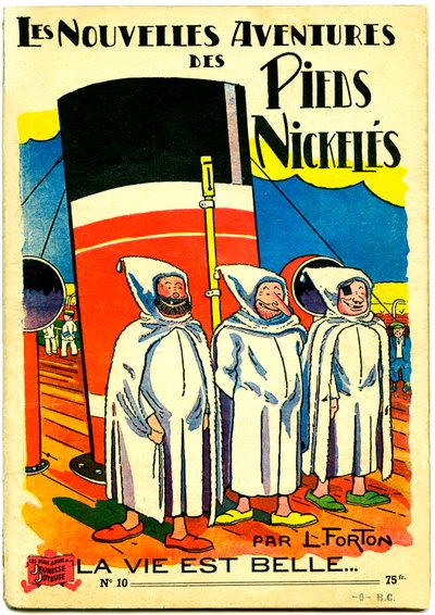 Portada de un álbum de cómics: Les Nouvelle Adventures des Pieds Nickeles, La vie est belle, n.10 (litografía en color) de Louis Forton