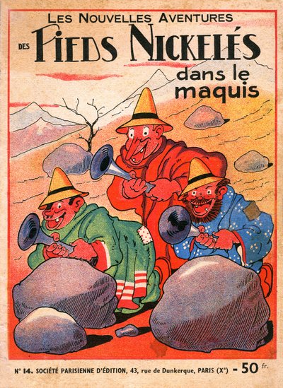 portada de un álbum de historietas de Louis Forton (1879-1934): Les Pieds Nickeles dans le maquis (edición de 1949 del volumen 14 de las aventuras del trío). Croquignol, Ribouldingue y Filochard en Córcega. ©Gusman/Leemage de Louis Forton