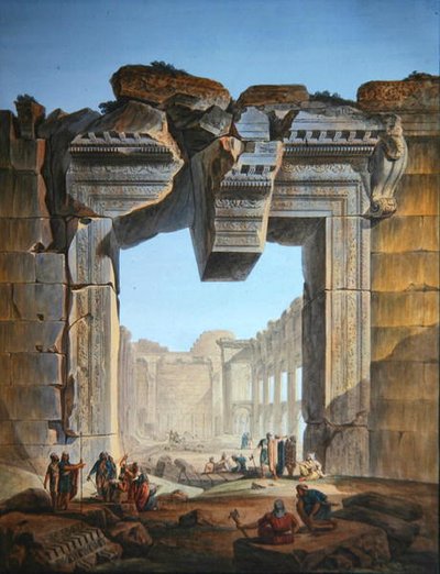 Puerta principal de un templo situado al sur del Templo del Sol en Baalbec, c.1800 de Louis Francois (after) Cassas