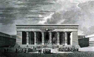 La restauración de un gran templo egipcio, grabado por Pierre Nicolas Ransonette (1745-1810) del Volumen III de 