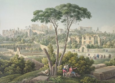 Vista de la Colina Palatina en Roma, con las ruinas del Palacio de los Césares al fondo, c.1800 de Louis Francois Cassas