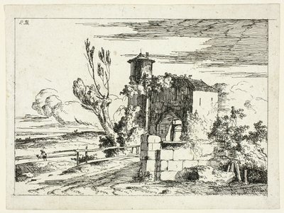 Paisaje con puerta antigua de Louis Gabriel Moreau