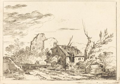 Choza en el puente de Louis Gabriel Moreau the Elder