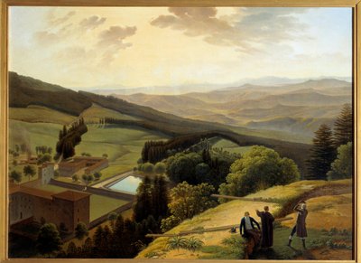 El valle del Arno visto desde el convento de Vallombrosa, cerca del "Paradisino". de Louis Gauffier