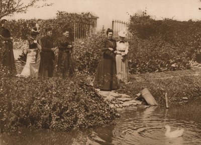Un grupo de mujeres junto a un estanque de patos de Louis Guichard