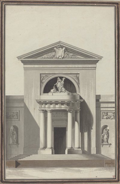 Fachada de una iglesia con una escultura que representa la fe de Louis Gustave Taraval