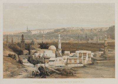 Egipto y Nubia, Volumen III: El Cairo desde la Puerta de Citzenib, mirando hacia el Desierto de Suez de Louis Haghe