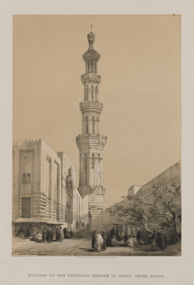 Egipto y Nubia, Volumen III: Minarete de la Mezquita Principal Siout, Alto Egipto de Louis Haghe