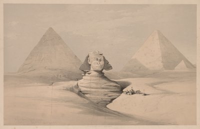 Egipto y Nubia: Volumen I - No. 18, La Gran Esfinge, Pirámides de Gizeh, Vista Frontal, 1839 de Louis Haghe